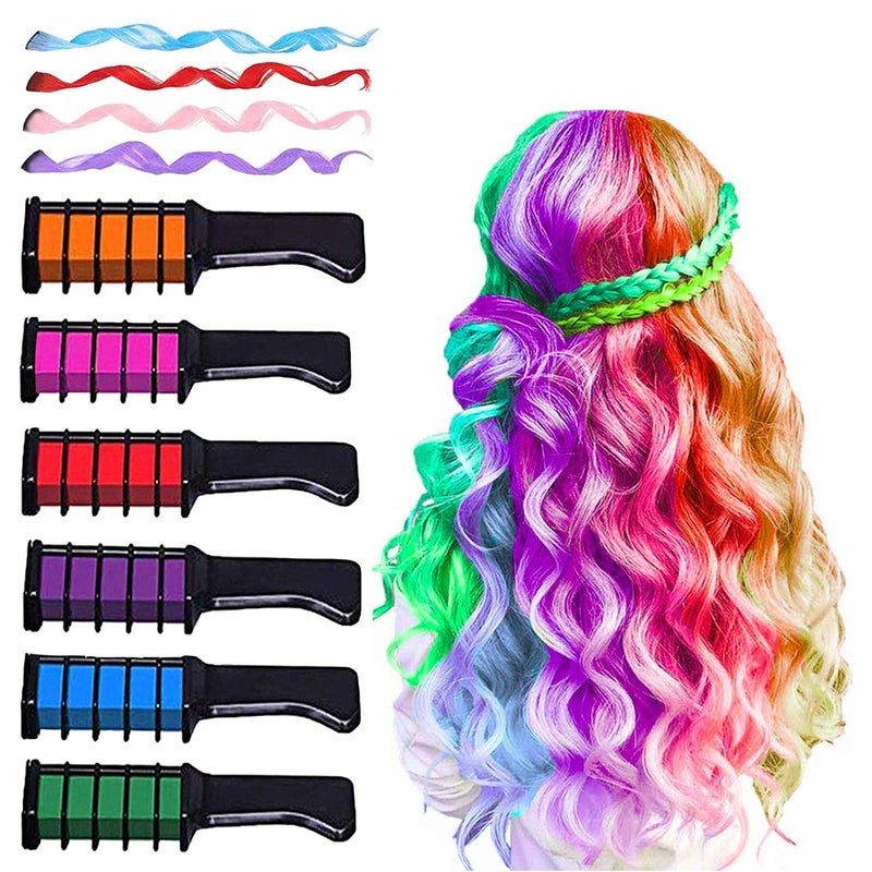 MSDADA Hair Chalk - New Hair Chalk Comb Temporary Bright Washable Hair Color Dye for Girls Kids with Hair Extensions Clips - Birthday Party Christmas Gifts Toys for Girls Kids Age 6-8-10-12 Years Old - Image 1